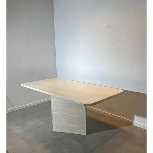 Travertine Dining Table with Sculptural Pedestal Base For Sale - Image 6 of 6