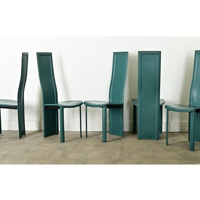 Mid-Century Modern Vintage Italian Turquoise Leather Postmodern Dining Chairs - Set of Six For Sale - Image 3 of 12
