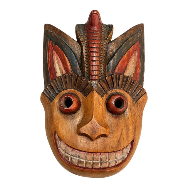 Mid 20th Century Thai Hand-Carved Wood Monkey Mask With Sculptural Cobra Headdress For Sale