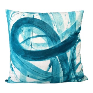 Contemporary Abstract Teal Blue Painting Pillow Cover For Sale