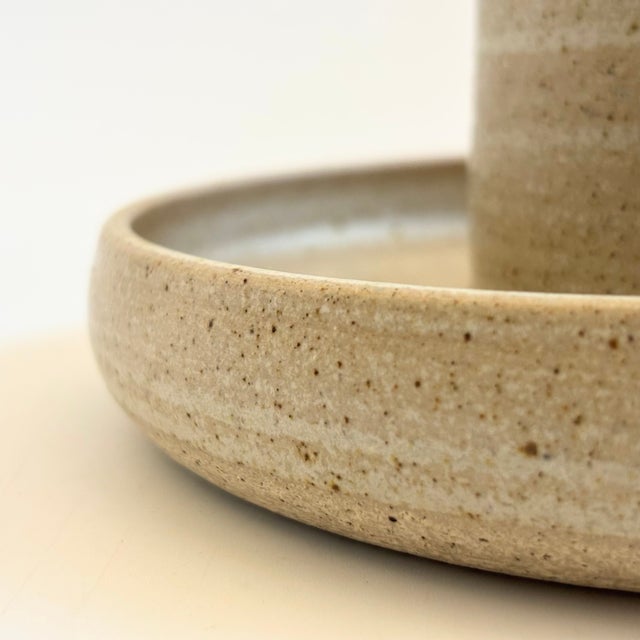 Ceramic Vintage Speckled Pottery Bud Vase and Tray For Sale - Image 7 of 11