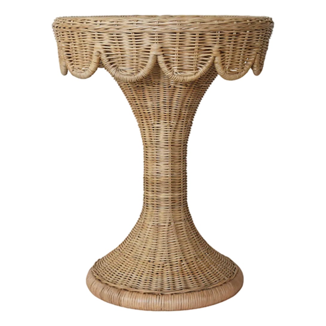 Matthew Izzo Home Orla Rattan Round Pedestal Side Table With Scallop ...