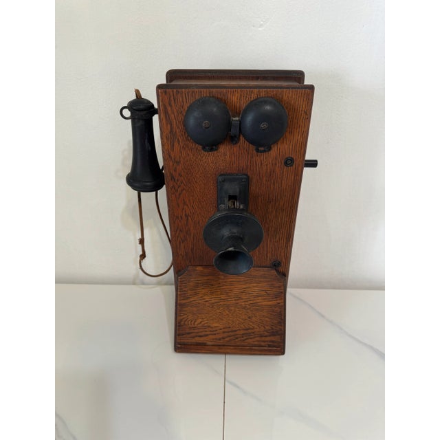 Late 20th Century American Electric Wood and Bakelite Antique Wall Crank Phone For Sale - Image 9 of 12