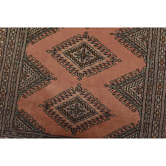 Bokhara Jaldar Rug 3’1” X 4’10” Pink Wool Tribal Hand-Knotted Oriental Carpet For Sale - Image 4 of 11