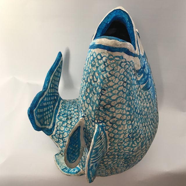 Blue & White Paper Mache Fish Sculpture Chairish
