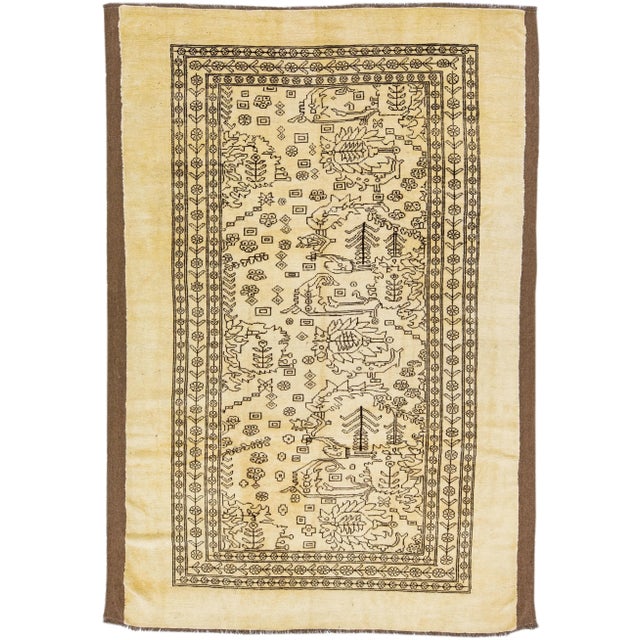 Beige Mid-Century Modern Style Handmade Allover Beige & Brown Wool Rug For Sale - Image 8 of 8