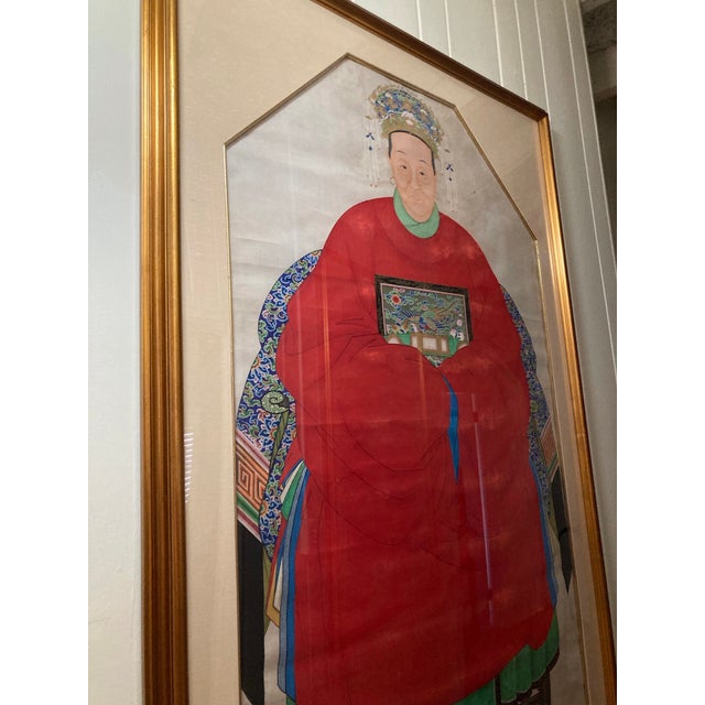 Chinoiserie Emperor and Empress Framed Painted Scrolls, Early 20th Century - Set of 2 For Sale - Image 11 of 12