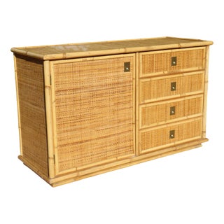 Rattan and Bamboo Buffet with Drawers from Dal Vera, Italy, 1960s For Sale