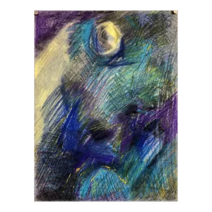 Louis Wolchonok Abstract Expressionist Blue Pastel Drawing Mid Century Modern WPA Jewish Artist