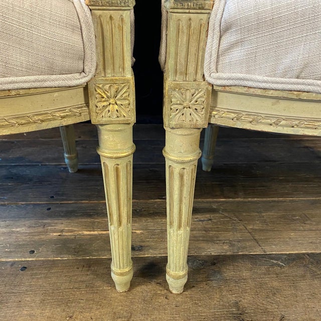 Carved Pair of Newly Upholstered Louis XVI Bergeres -A Pair For Sale - Image 4 of 12