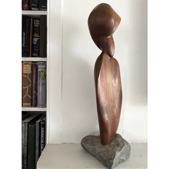 Mid-Century Modern Mid Century Wood and Stone Sculpture, Decorative Object For Sale - Image 3 of 6