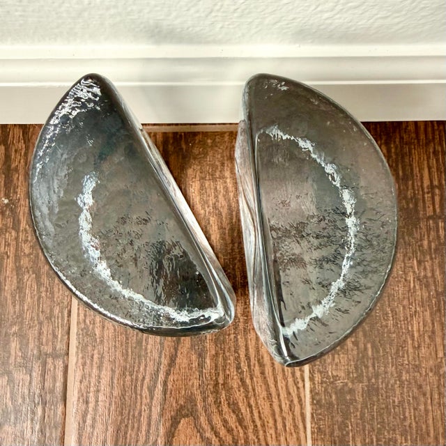 Glass Pair Mid Century Modern Blenko Half Moon Clear Glass Bookends by Wayne Husted For Sale - Image 7 of 12