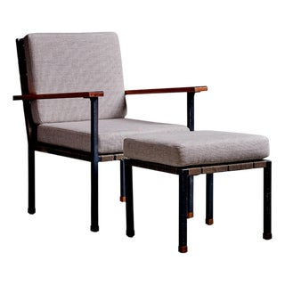 Set of Armchair and Ottoman with Walnut Armrests attributed to Carl Auböck, 1950s For Sale