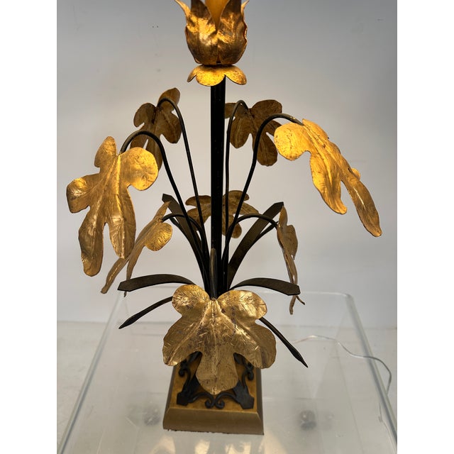 Black Tole Table Lamp W/ Gilt Oak Leaf Decoration, Italy C 1950s For Sale - Image 8 of 11