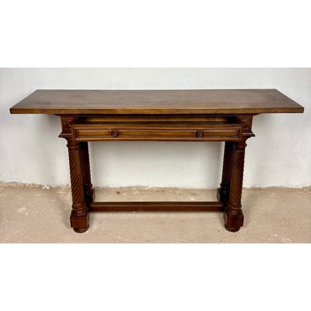 Spanish Walnut Console Table with Barley Twist Legs, 1940s For Sale - Image 13 of 16