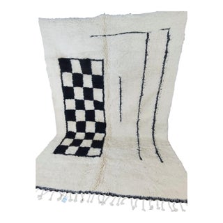 Contemporary Black White Checkerboard Wool Moroccan Rug For Sale