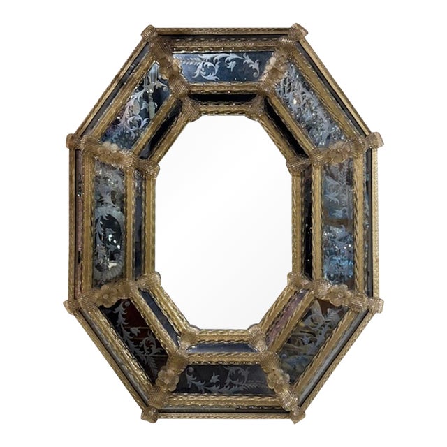 Italian Venetian Glass Octagonal Mirror For Sale