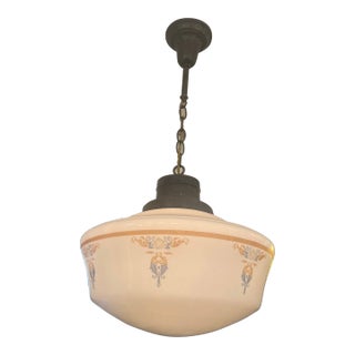 1920s Original Schoolhouse Shade With Design-Victorian Light For Sale
