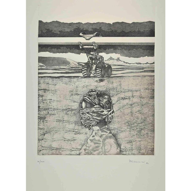 Francesco Manzini, Building Site, Original Etching, 1980s For Sale