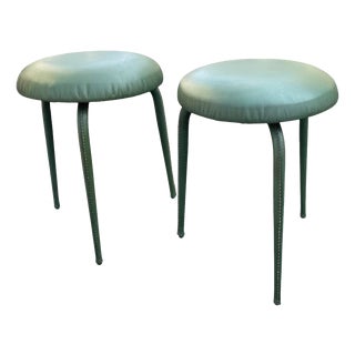 Stitched Leather Stools by Jacques Adnet, 1950s, Set of 2 For Sale