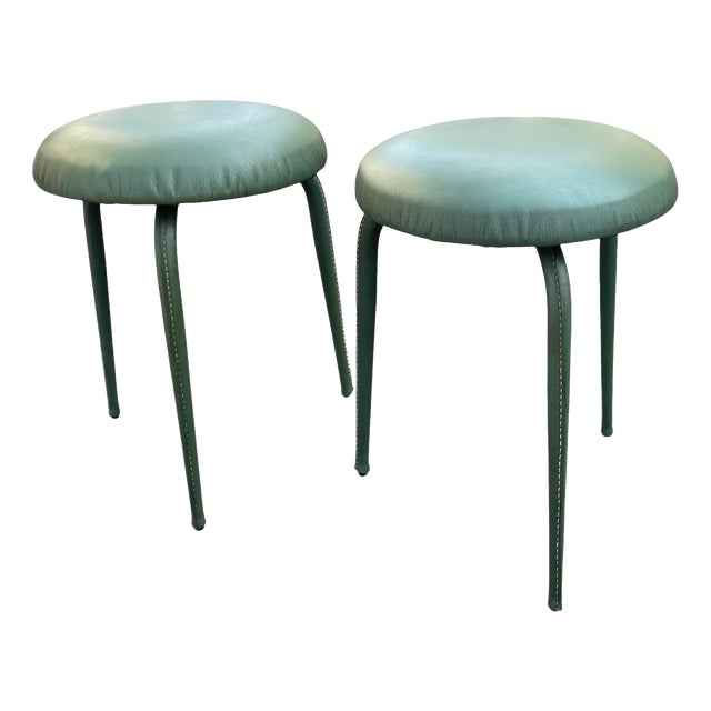 Stitched Leather Stools by Jacques Adnet, 1950s, Set of 2 For Sale