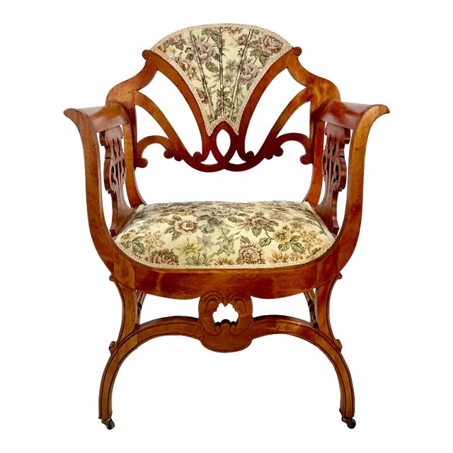 Antique Italian Neoclassical Art Deco Curule Accent Side Chair For Sale