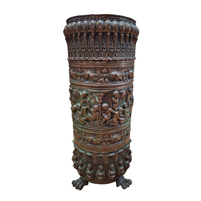 Gothic Antique Brass Repoussé Umbrella Stand For Sale - Image 3 of 17