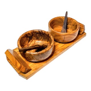 Burled Olive Serving Set- 5 Pieces For Sale