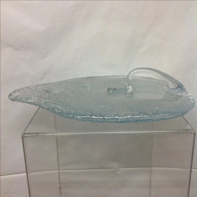 Scandinavian Modern Ice Glass Figural Cheese Tray. Heavy ice glass fashioned as a mouse with the tail as a handle.