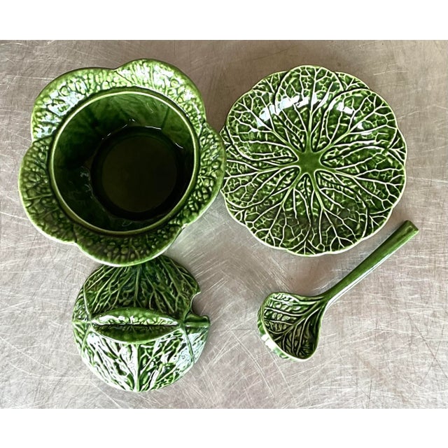 Vintage Regency Portuguese Cabbage Leaf Tureen with Ladle and Underplate- 3 Pieces For Sale In West Palm - Image 6 of 8