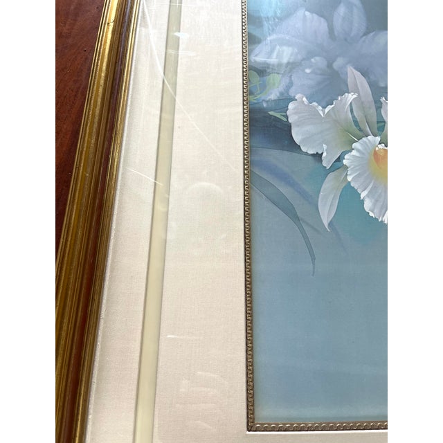 Blue David Lee Huge Framed Blue Botanic Floral Watercolor Lithograph - Artist Signed For Sale - Image 8 of 10