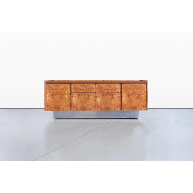 Sienna 1970s Mid-Century Modern Burl Wood and Chrome Credenza by Biltrite For Sale - Image 8 of 15