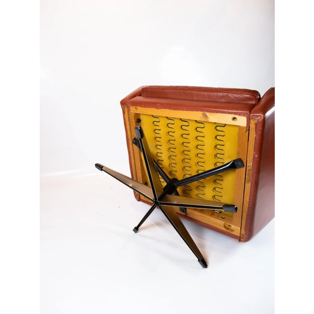 Animal Skin Danish Red Brown Leather Easy Chair, 1960s For Sale - Image 7 of 10