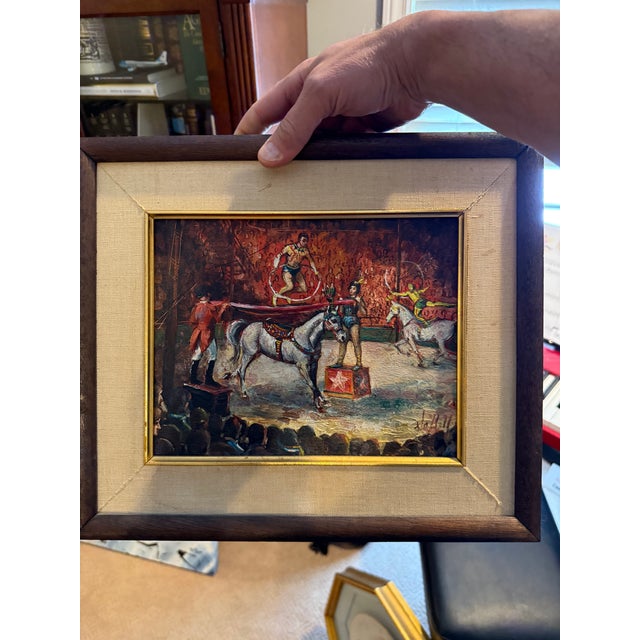 1960s Vintage Pair of Signed Oil Paintings - Circus & Equestrian Scenes by D. Hall, 1965-66 For Sale - Image 5 of 10
