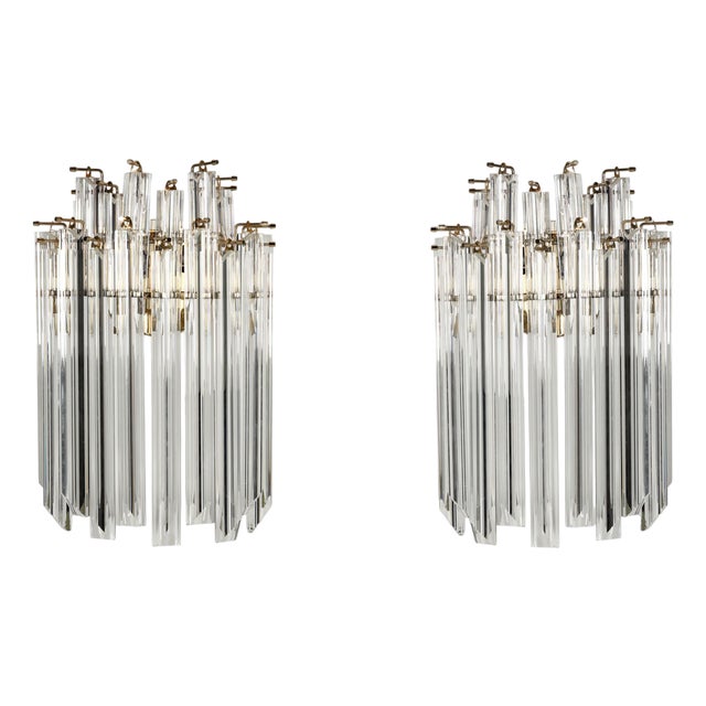 Vintage Italian Transparent Murano Glass Wall Sconces by Paolo Venini, 1960s, Set of 2 For Sale