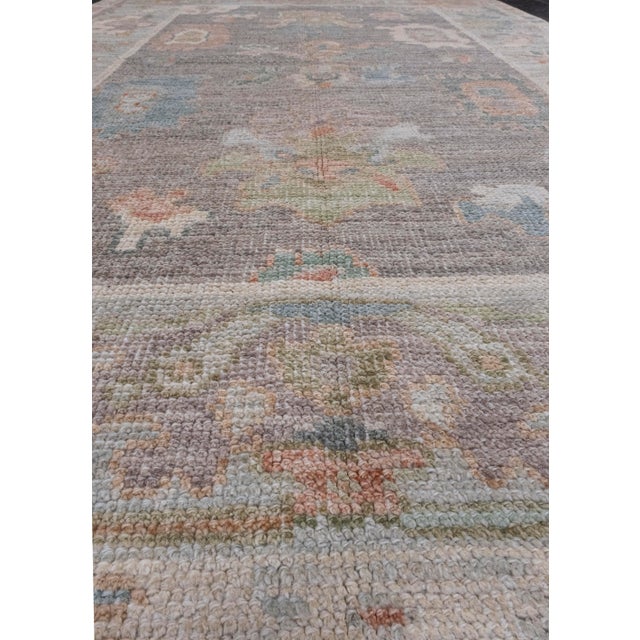 Early 21st Century Turkish Oushak Rug Charcoal, Aqua & Coral Hand-Knotted Wool Rug 4' X 6' For Sale - Image 5 of 9