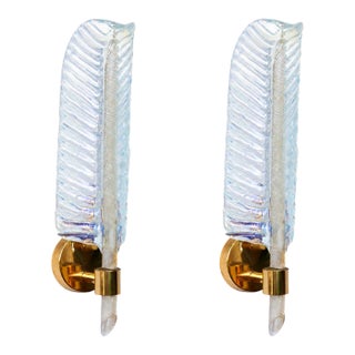 1970s Rare Set of 2 Luxury Barovier E Toso Leaf Wall Light For Sale