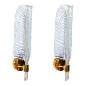 1970s Rare Set of 2 Luxury Barovier E Toso Leaf Wall Light