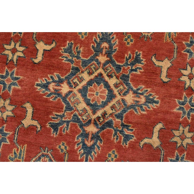 Textile Kazak Rug 4′ X 5’4” Red Wool Tribal Hand-Knotted Oriental Carpet For Sale - Image 7 of 12