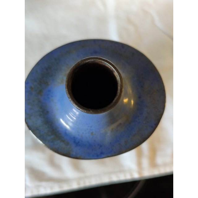1960s Blue Textured Studio Ceramic Vase in Running Glaze, 1960s For Sale - Image 5 of 7