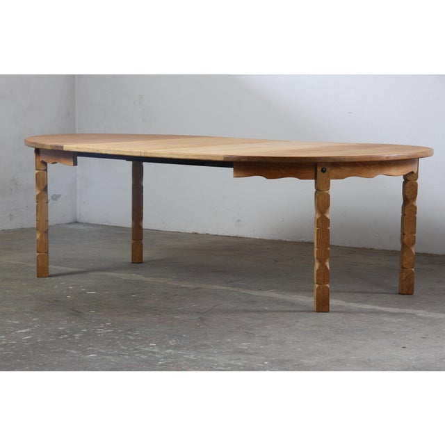 Vintage Danish Modern Round Oak Table in the style of H. Kjærnulf, 1960s For Sale - Image 6 of 13