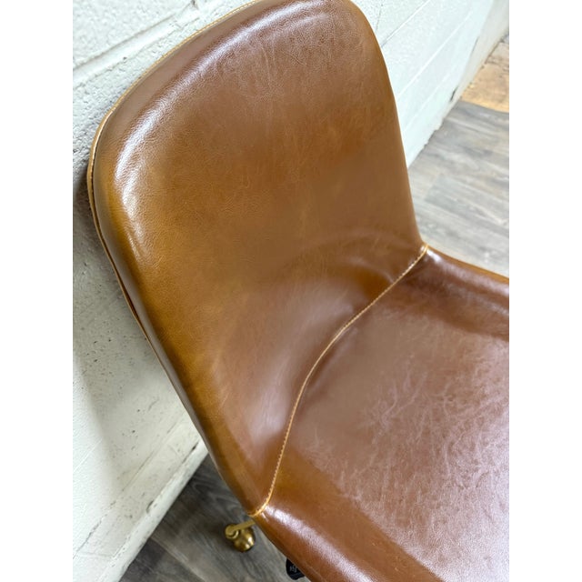 World Market Marina Cognac Brown Faux Leather Adjustable Swivel Office Chair For Sale - Image 10 of 14