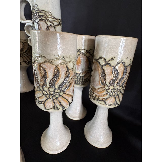 1990s Jana Kozon Kausalik 9 Piece Wheel Tossed Glazed Pottery Drink Set For Sale In Washington DC - Image 6 of 9