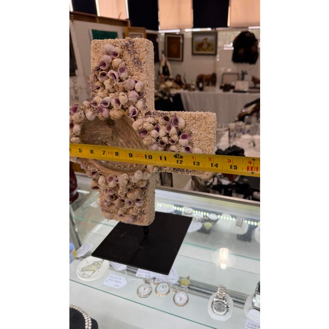 1970s Designer Seashell Cross Embellished With Natural Seashells on Stone Base For Sale In Atlanta - Image 6 of 6