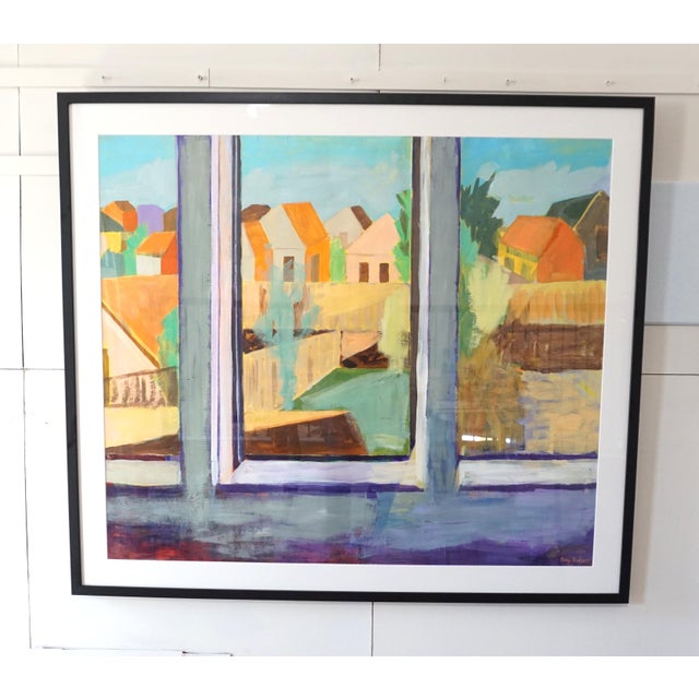 Expressionist Pastel Colored Landscape of Rooftops Out a Window. For Sale - Image 9 of 9