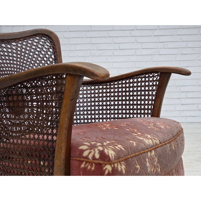Vintage Danish Armchair in Salmon Pink Furniture Velour and Furniture Mesh, 1950s For Sale - Image 9 of 18