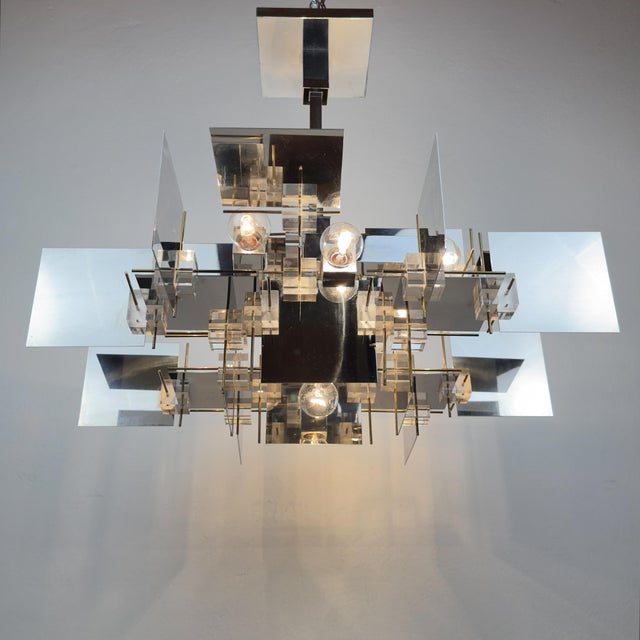Mid-Century Modern Vintage Metal Chandelier by Gaetano Sciolari, Italy, 1950s For Sale - Image 3 of 18