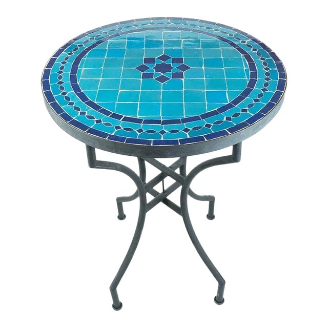 Contemporary Round Iron Table With Mosaic Artwork For Sale