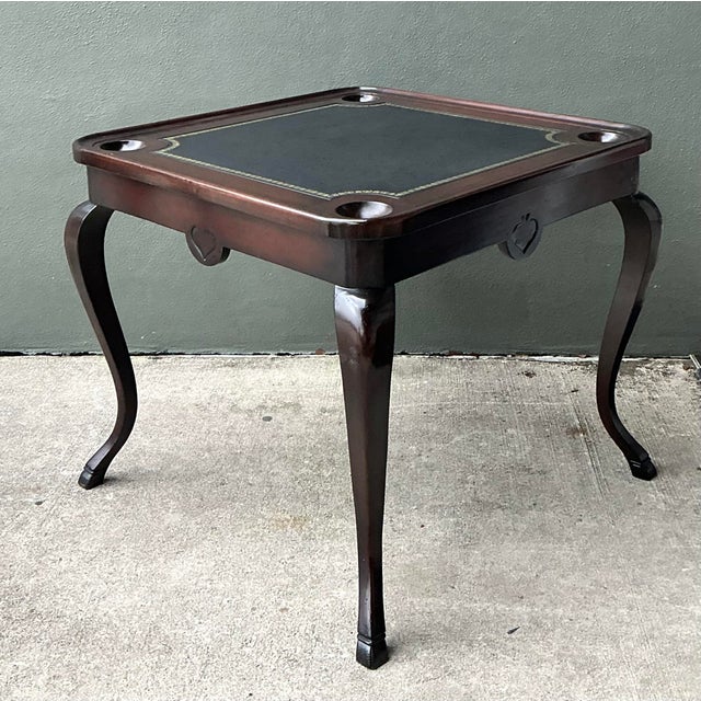 Vintage Queen Anne Leather Top Game Table For Sale - Image 4 of 12