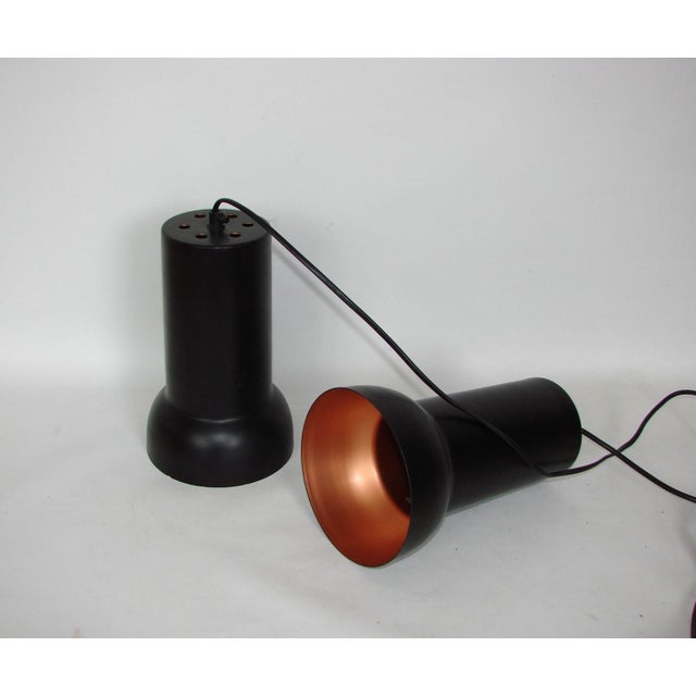 Vintage Modernist Black and Brass Pendant Lights, 1980s, Set of 2, in Very Good conditions. Designed 1980 to 1989 Up to...